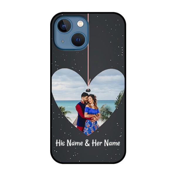 iPhone 13 Mini Custom Glass Phone Case - Hanging Heart Design