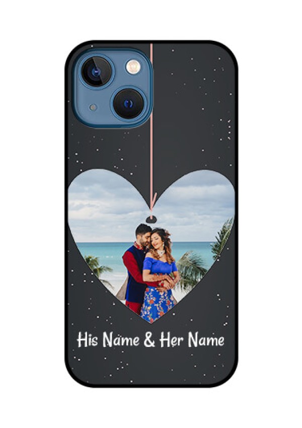 iPhone 13 Mini Custom Glass Phone Case - Hanging Heart Design