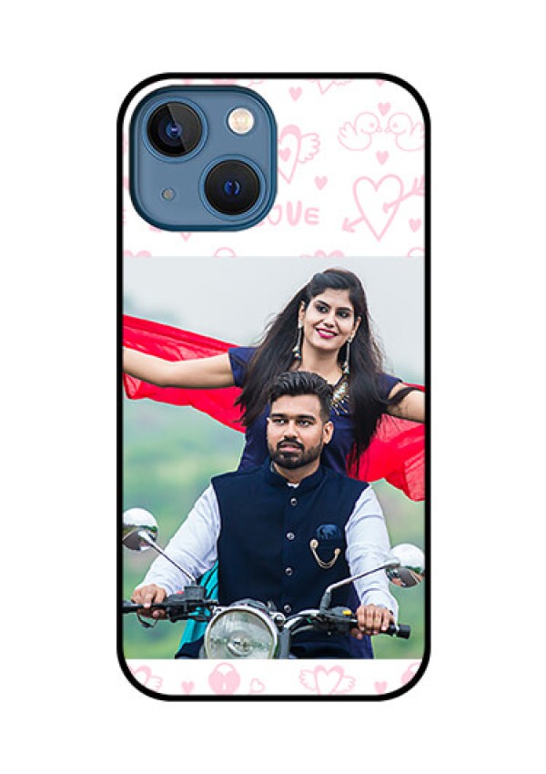 iPhone 13 Mini Custom Glass Mobile Case - Pink Flying Heart Design