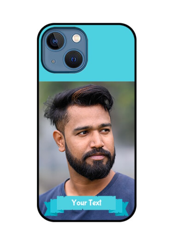 iPhone 13 Mini Personalized Glass Phone Case - Simple Blue Color Design