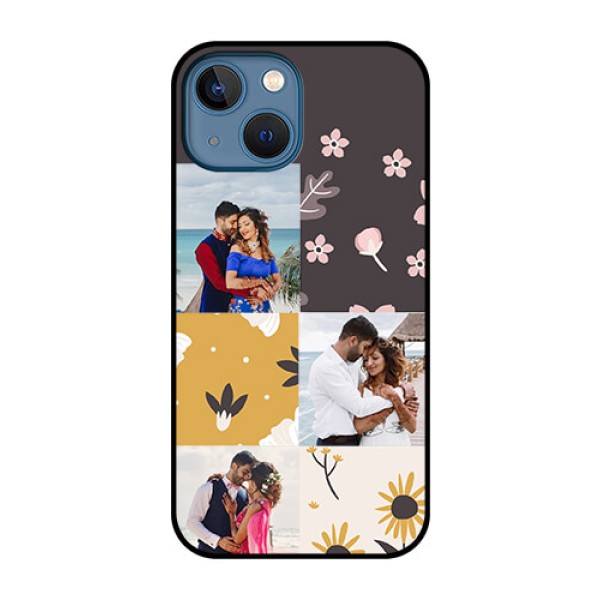 iPhone 13 Mini Photo Printing on Glass Case - 3 Images with Floral Design iPhone 13 Mini Photo Printing on Glass Case - 3 Images with Floral Design