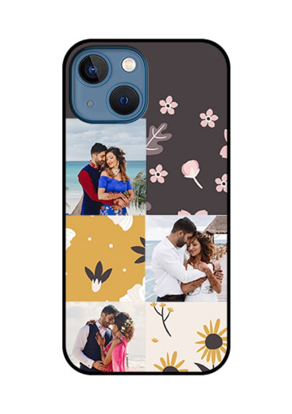 iPhone 13 Mini Photo Printing on Glass Case - 3 Images with Floral Design