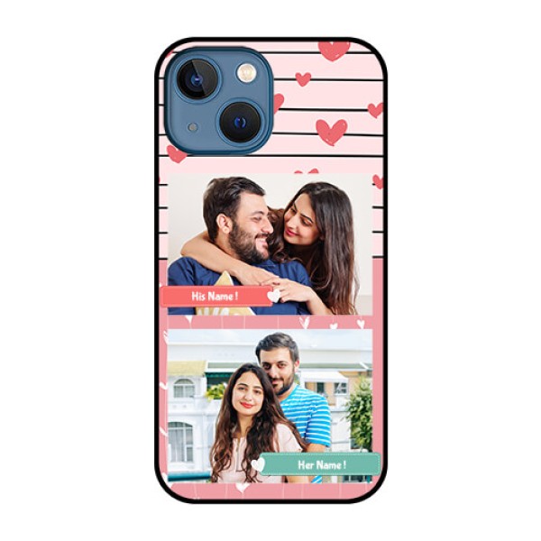 iPhone 13 Mini Custom Glass Mobile Case - Photo with Heart Design iPhone 13 Mini Custom Glass Mobile Case - Photo with Heart Design