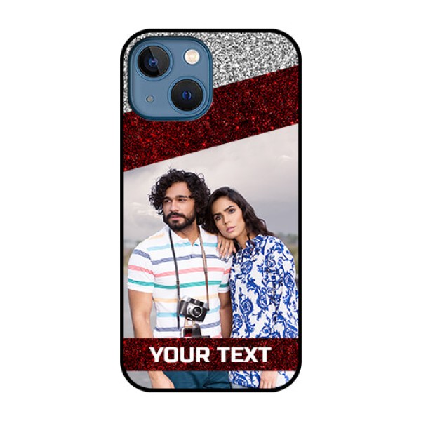 iPhone 13 Mini Personalized Glass Phone Case - Image Holder with Glitter Strip Design iPhone 13 Mini Personalized Glass Phone Case - Image Holder with Glitter Strip Design