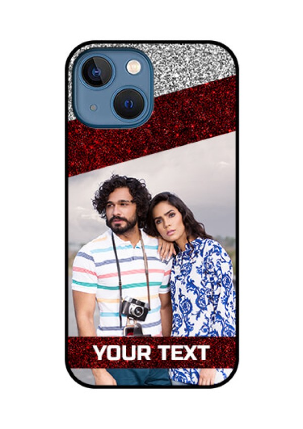 iPhone 13 Mini Personalized Glass Phone Case - Image Holder with Glitter Strip Design