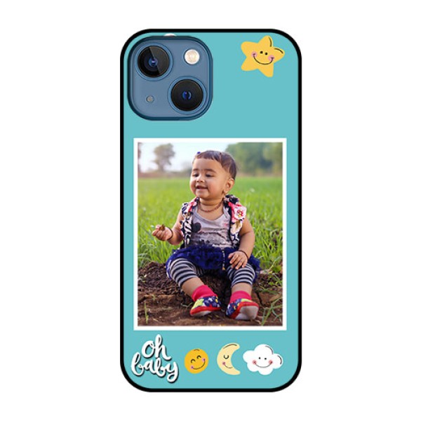 iPhone 13 Mini Personalized Glass Phone Case - Smiley Kids Stars Design iPhone 13 Mini Personalized Glass Phone Case - Smiley Kids Stars Design