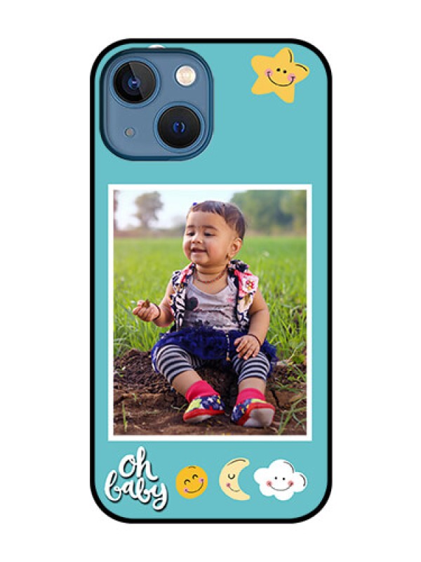 Custom iPhone 13 Mini Personalized Glass Phone Case - Smiley Kids Stars Design