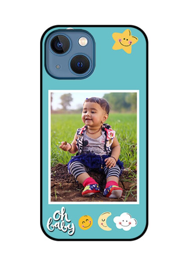 iPhone 13 Mini Personalized Glass Phone Case - Smiley Kids Stars Design