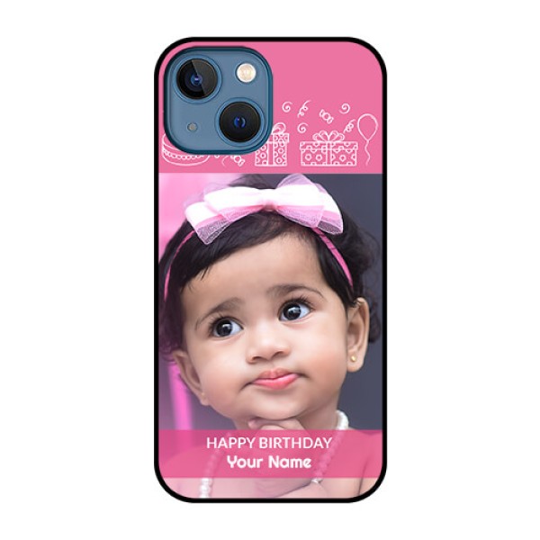 iPhone 13 Mini Photo Printing on Glass Case - with Birthday Line Art Design iPhone 13 Mini Photo Printing on Glass Case - with Birthday Line Art Design