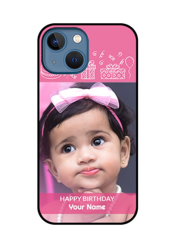 iPhone 13 Mini Photo Printing on Glass Case - with Birthday Line Art Design