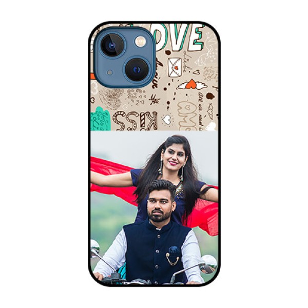 iPhone 13 Mini Custom Glass Phone Case - Love Doodle Pattern