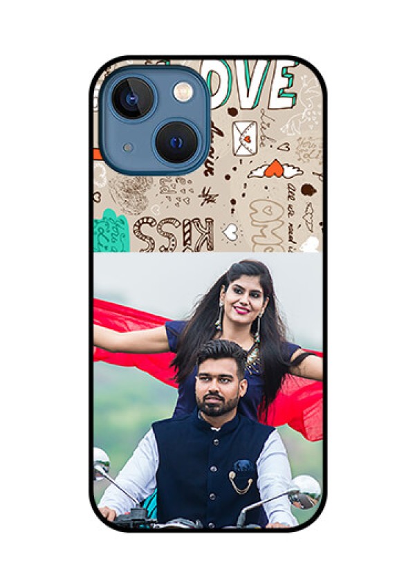 iPhone 13 Mini Custom Glass Phone Case - Love Doodle Pattern