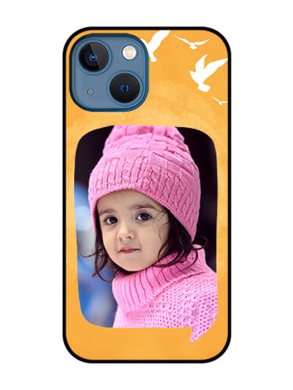 Custom iPhone 13 Mini Personalized Glass Phone Case - Water Color Design with Bird Icons