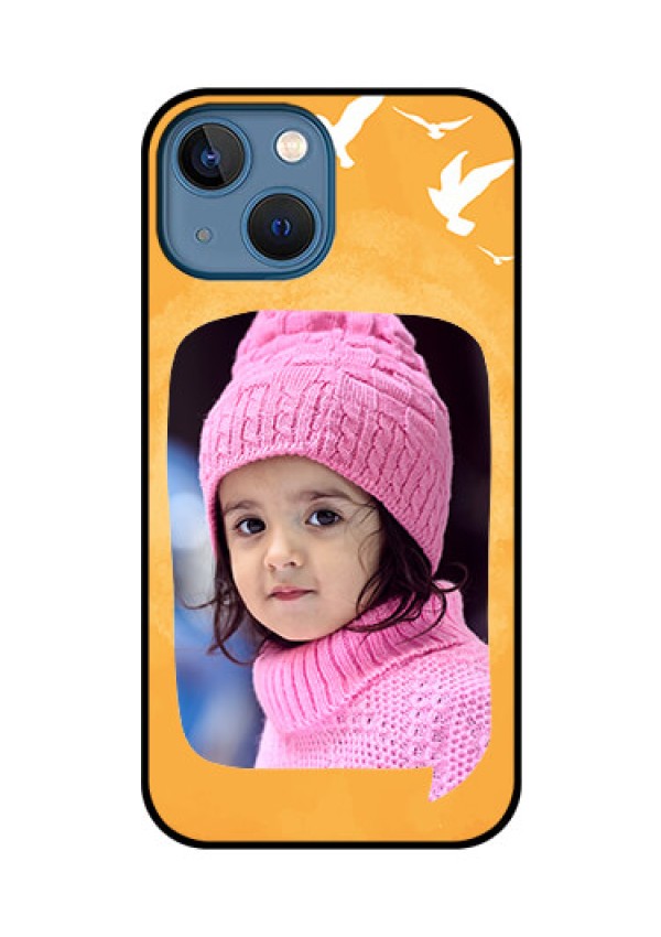 iPhone 13 Mini Personalized Glass Phone Case - Water Color Design with Bird Icons