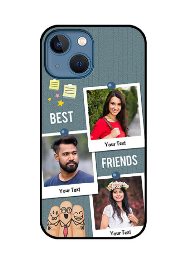 iPhone 13 Mini Personalized Glass Phone Case - Sticky Frames and Friendship Design