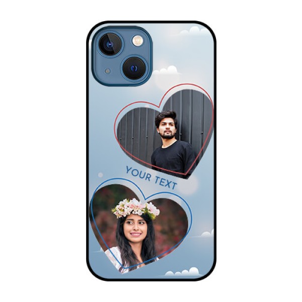 iPhone 13 Mini Custom Glass Mobile Case - Blue Color Couple Design iPhone 13 Mini Custom Glass Mobile Case - Blue Color Couple Design