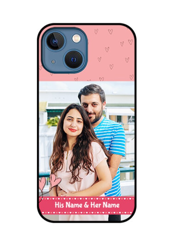 iPhone 13 Mini Personalized Glass Phone Case - Love Design Peach Color