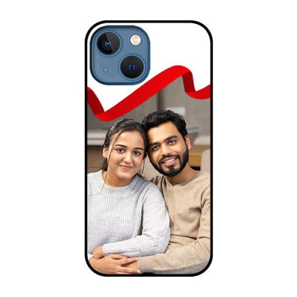 iPhone 13 Mini Photo Printing on Glass Case - Red Ribbon Frame Design