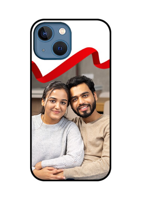 iPhone 13 Mini Photo Printing on Glass Case - Red Ribbon Frame Design
