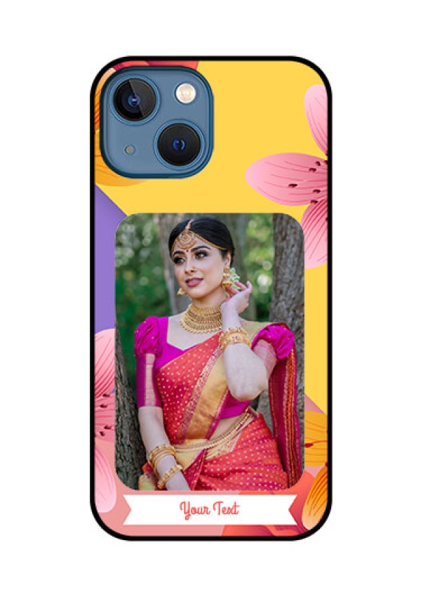 iPhone 13 Mini Custom Glass Mobile Case - 3 Image With Vintage Floral Design