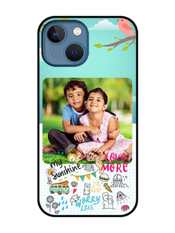 Custom iPhone 13 Mini Photo Printing on Glass Case - Doodle love Design