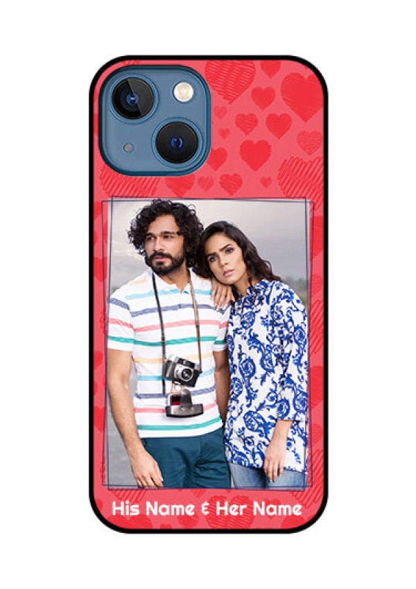 iPhone 13 Mini Photo Printing on Glass Case - with Red Heart Symbols Design