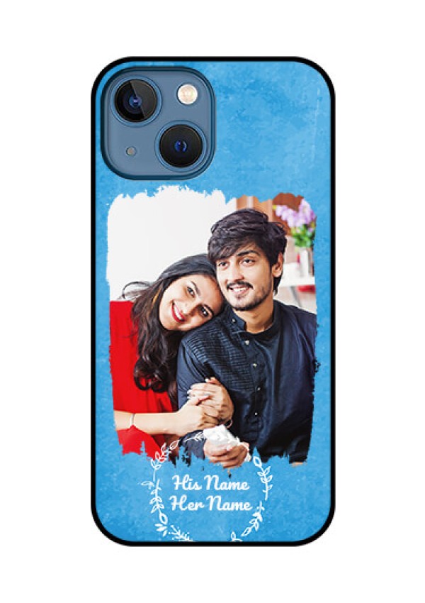 iPhone 13 Mini Custom Glass Phone Case - Blue Color Vintage Design