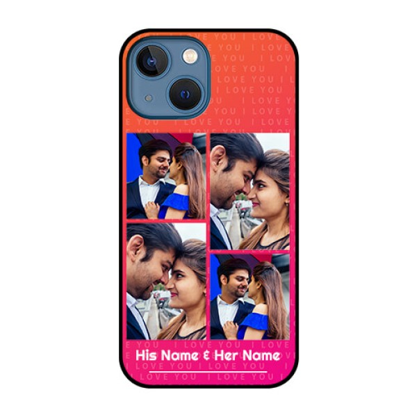 iPhone 13 Mini Custom Glass Phone Case - I Love You Pink Design