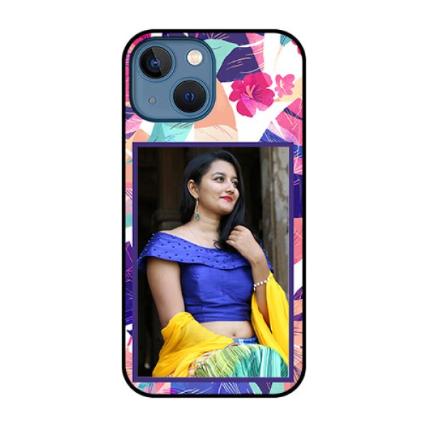 iPhone 13 Mini Custom Glass Mobile Case - Abstract Floral Design