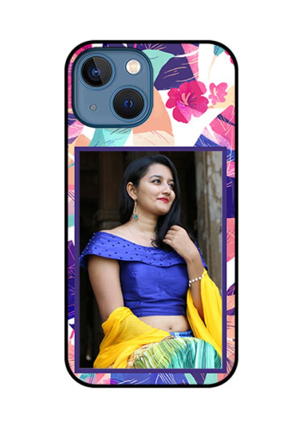 iPhone 13 Mini Custom Glass Mobile Case - Abstract Floral Design