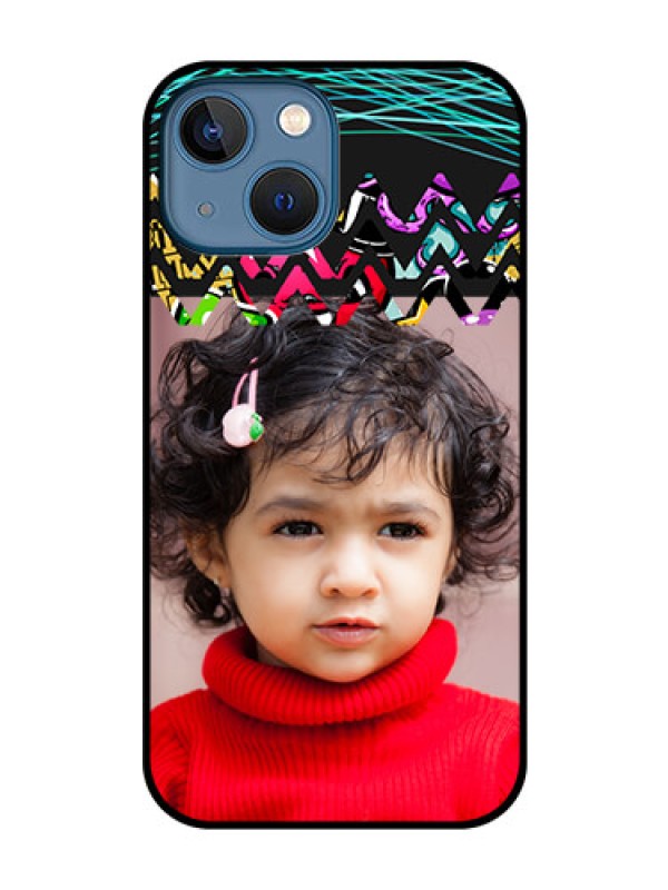 Custom iPhone 13 Mini Personalized Glass Phone Case - Neon Abstract Design