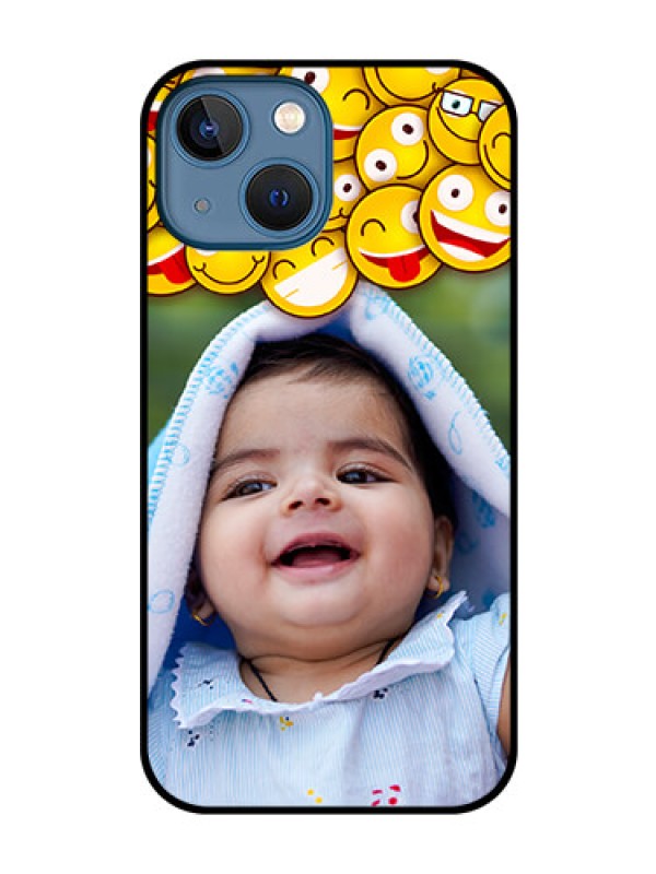 Custom iPhone 13 Mini Custom Glass Mobile Case - with Smiley Emoji Design