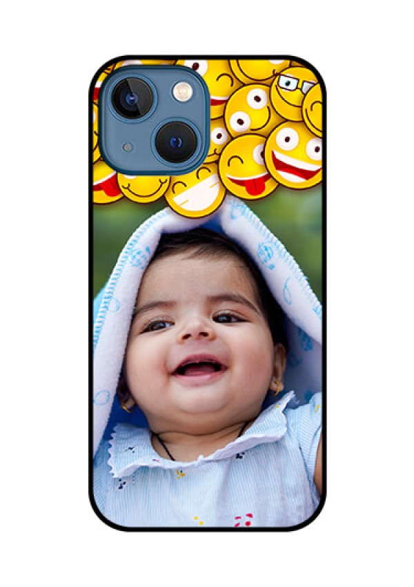 iPhone 13 Mini Custom Glass Mobile Case - with Smiley Emoji Design