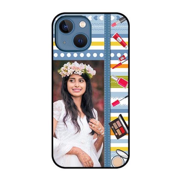 iPhone 13 Mini Personalized Glass Phone Case - Makeup Icons Design