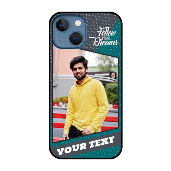 iPhone 13 Mini Personalized Glass Phone Case - Background Pattern Design with Quote iPhone 13 Mini Personalized Glass Phone Case - Background Pattern Design with Quote