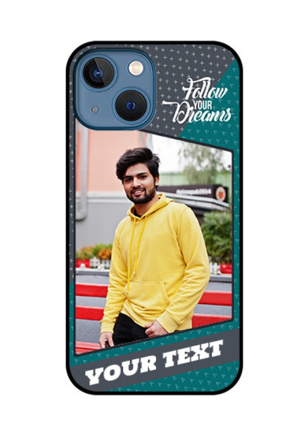iPhone 13 Mini Personalized Glass Phone Case - Background Pattern Design with Quote