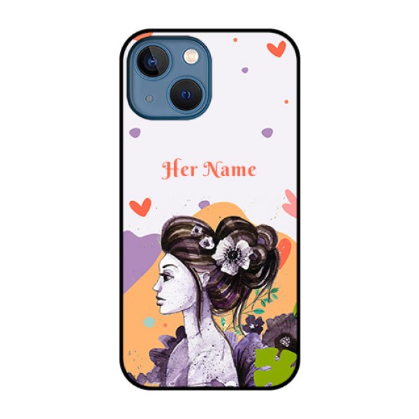 iPhone 13 Mini Personalized Glass Phone Case - Woman And Nature Design iPhone 13 Mini Personalized Glass Phone Case - Woman And Nature Design