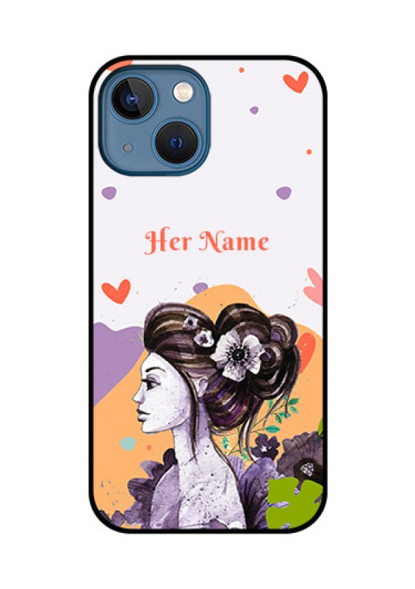 iPhone 13 Mini Personalized Glass Phone Case - Woman And Nature Design