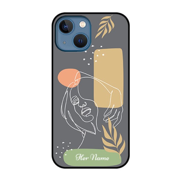 iPhone 13 Mini Custom Glass Phone Case - Gazing Woman line art Design iPhone 13 Mini Custom Glass Phone Case - Gazing Woman line art Design