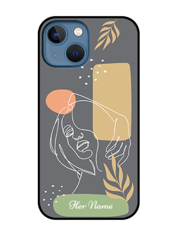 Custom iPhone 13 Mini Custom Glass Phone Case - Gazing Woman line art Design