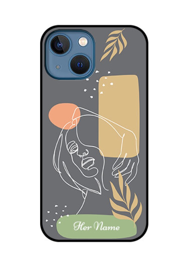 iPhone 13 Mini Custom Glass Phone Case - Gazing Woman line art Design