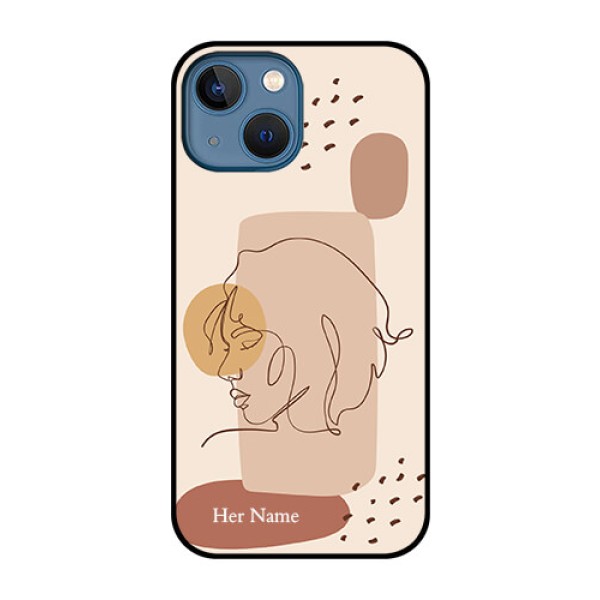 iPhone 13 Mini Photo Printing on Glass Case - Calm Woman line art Design iPhone 13 Mini Photo Printing on Glass Case - Calm Woman line art Design
