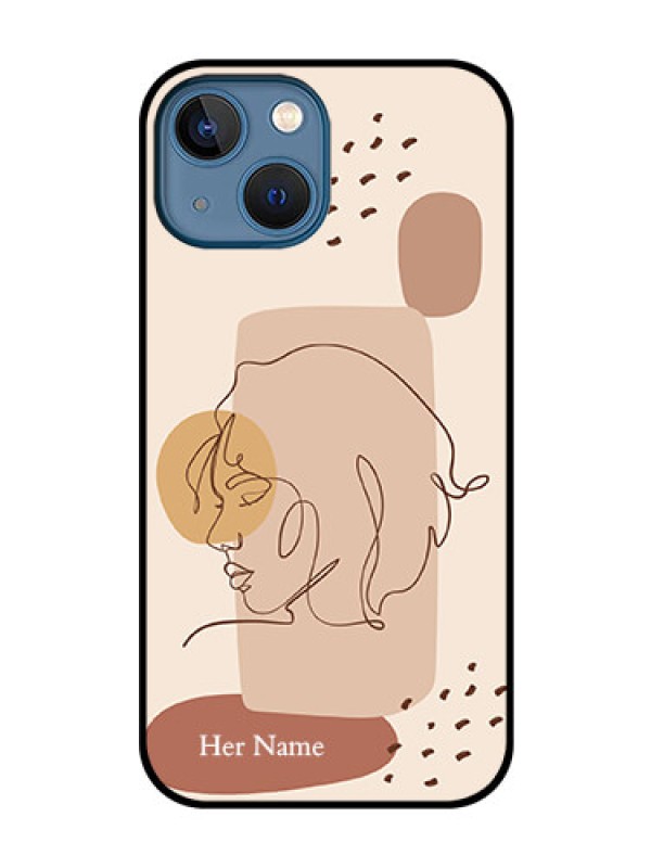 Custom iPhone 13 Mini Photo Printing on Glass Case - Calm Woman line art Design