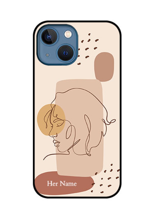 iPhone 13 Mini Photo Printing on Glass Case - Calm Woman line art Design