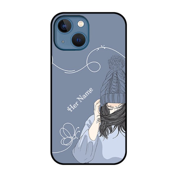 iPhone 13 Mini Custom Glass Mobile Case - Girl in winter outfit Design iPhone 13 Mini Custom Glass Mobile Case - Girl in winter outfit Design