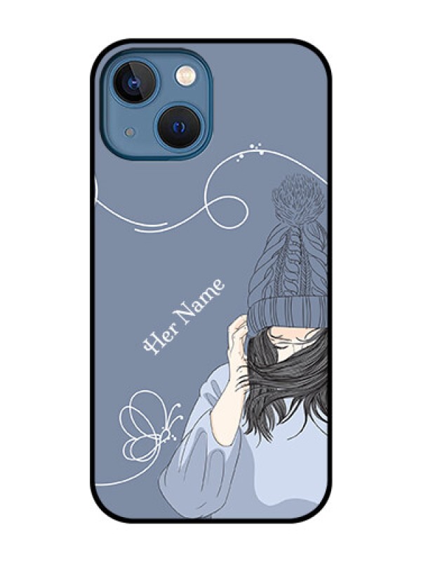 Custom iPhone 13 Mini Custom Glass Mobile Case - Girl in winter outfit Design