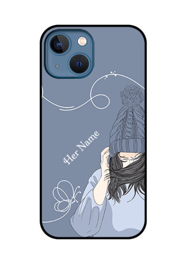 iPhone 13 Mini Custom Glass Mobile Case - Girl in winter outfit Design
