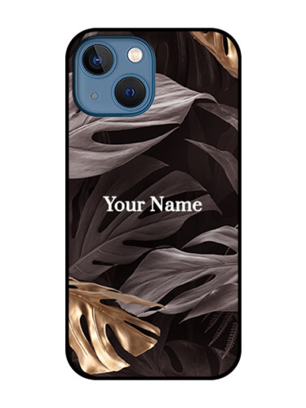 Custom iPhone 13 Mini Personalised Glass Phone Case - Wild Leaves digital paint Design