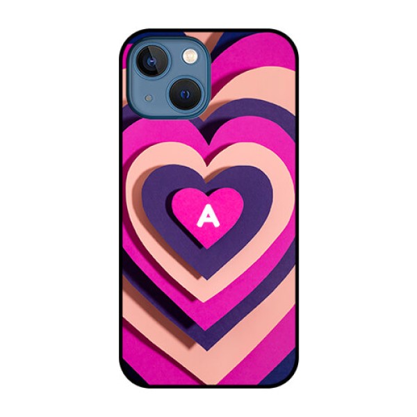 iPhone 13 Mini Custom Glass Mobile Case - Cute Heart Pattern Design