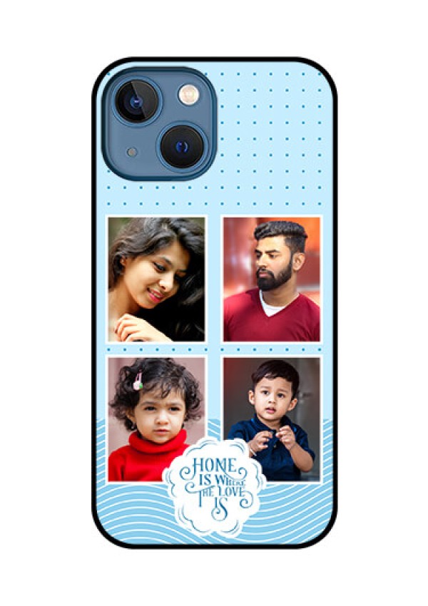iPhone 13 Mini Custom Glass Phone Case - Cute love quote with 4 pic upload Design